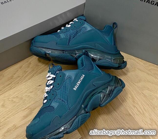 Low Cost Balenciaga Triple S Clear Sole Trainers Sneakers in Leather and Mesh Dark Green 223008