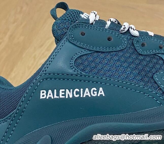 Low Cost Balenciaga Triple S Clear Sole Trainers Sneakers in Leather and Mesh Dark Green 223008