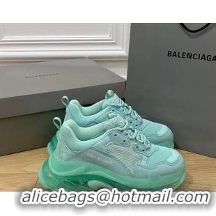 Unique Style Balenciaga Triple S Clear Sole Trainers Sneakers in Leather and Mesh Light Green 223009