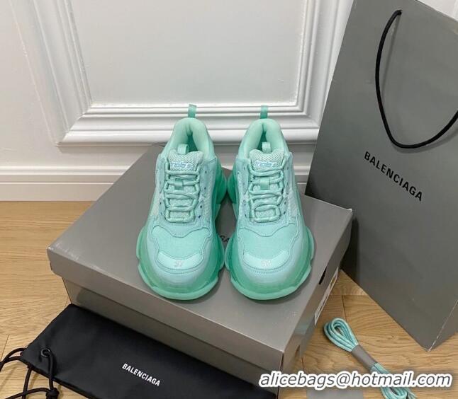 Unique Style Balenciaga Triple S Clear Sole Trainers Sneakers in Leather and Mesh Light Green 223009