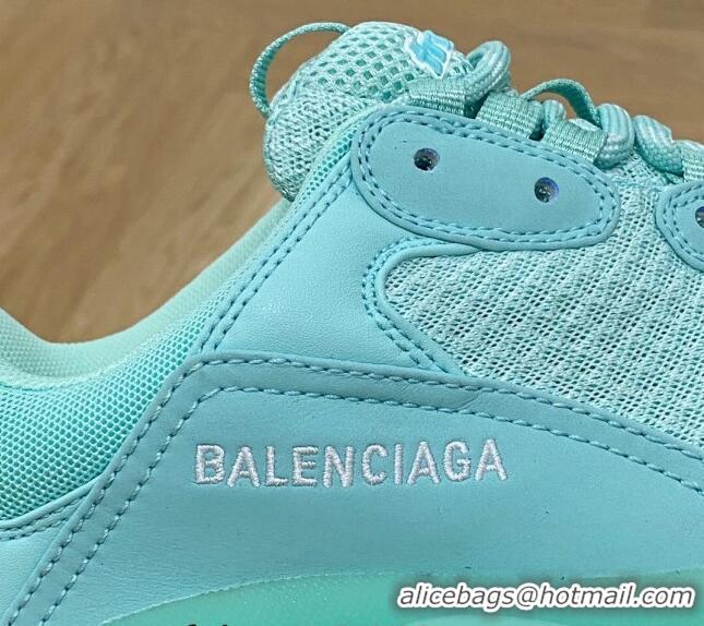 Unique Style Balenciaga Triple S Clear Sole Trainers Sneakers in Leather and Mesh Light Green 223009