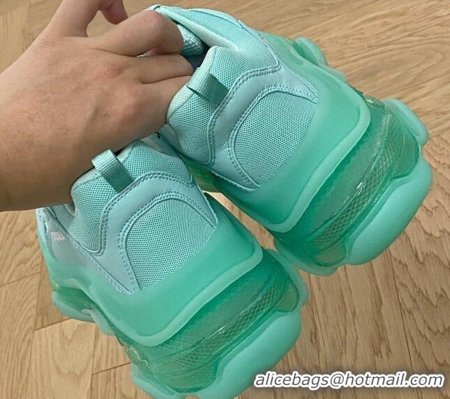 Unique Style Balenciaga Triple S Clear Sole Trainers Sneakers in Leather and Mesh Light Green 223009