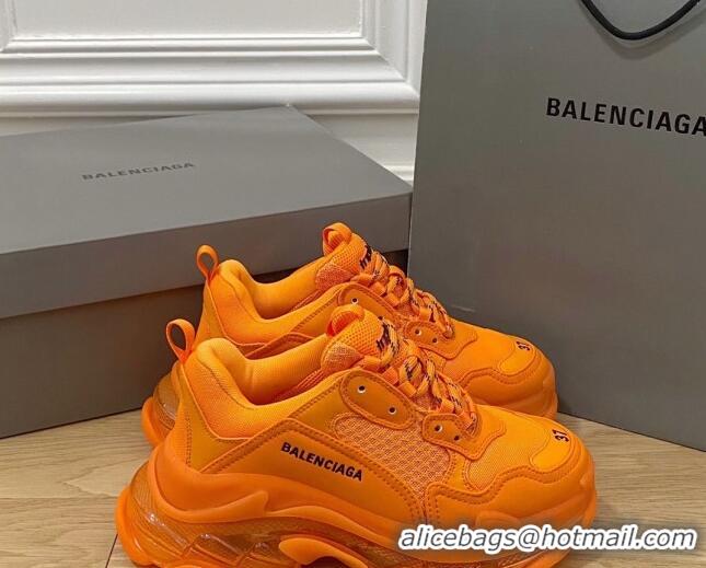 Durable Balenciaga Triple S Clear Sole Trainers Sneakers in Leather and Mesh Orange 0223011