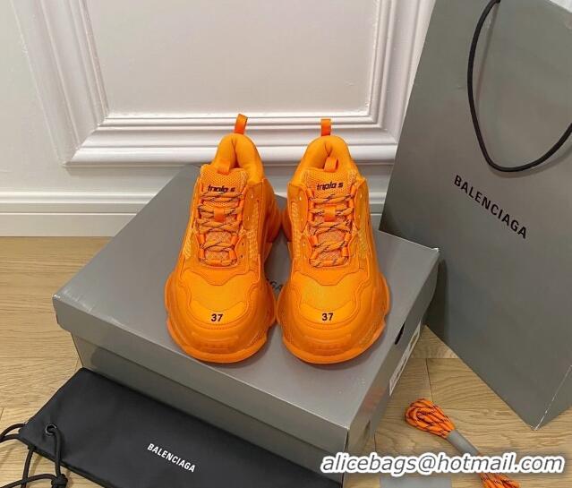 Durable Balenciaga Triple S Clear Sole Trainers Sneakers in Leather and Mesh Orange 0223011