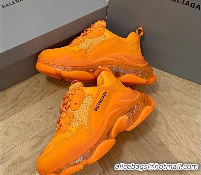 Durable Balenciaga Triple S Clear Sole Trainers Sneakers in Leather and Mesh Orange 0223011