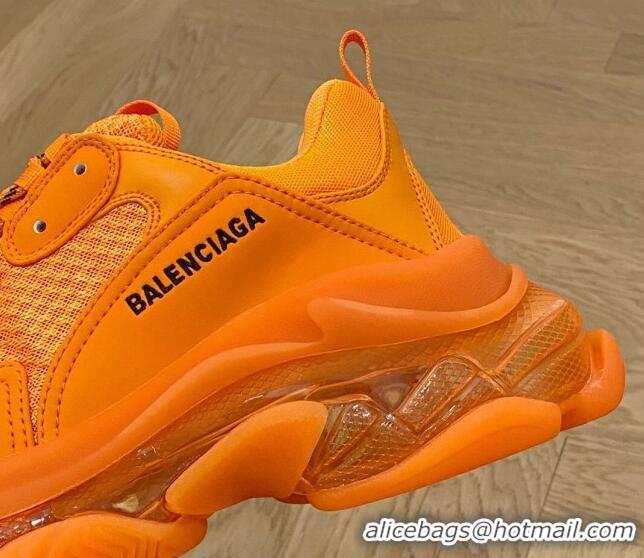 Durable Balenciaga Triple S Clear Sole Trainers Sneakers in Leather and Mesh Orange 0223011