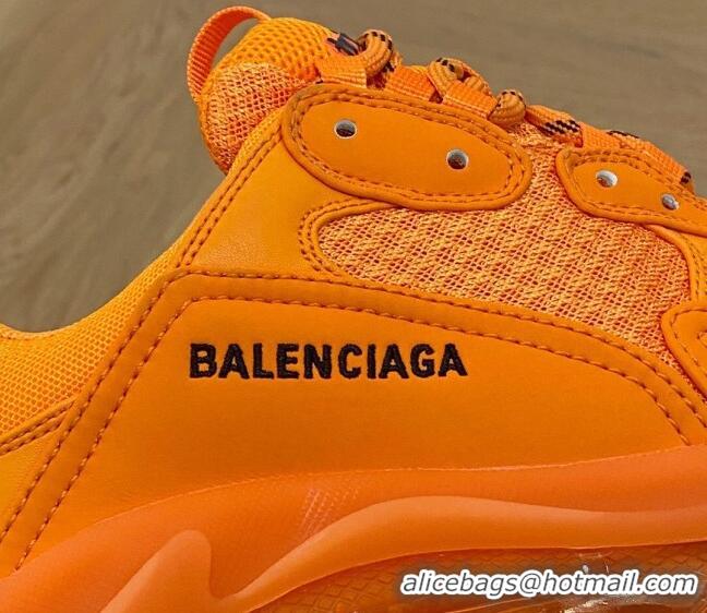 Durable Balenciaga Triple S Clear Sole Trainers Sneakers in Leather and Mesh Orange 0223011