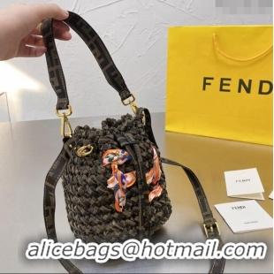 Super Quality Fendi Vintage Woven Bucket Bag F0305 Grey 2024