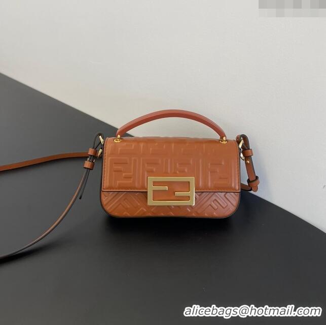 Top Design Fendi Baguette Phone Bag in Calf Leather F1103 Brown 2024