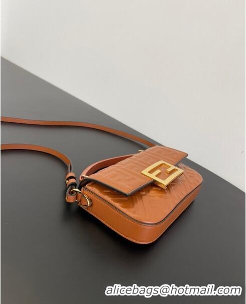 Top Design Fendi Baguette Phone Bag in Calf Leather F1103 Brown 2024