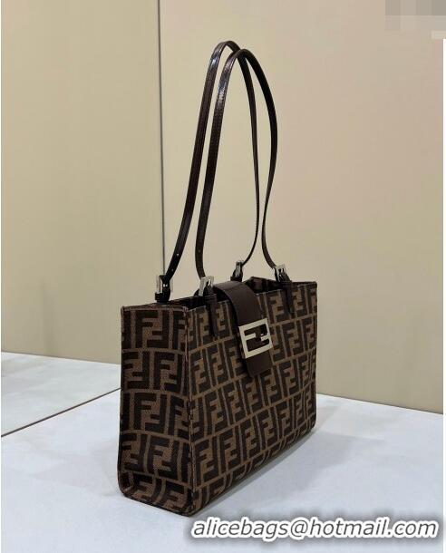 Affordable Price Fendi Baguette Mini Tote Bag in FF Fabric 8316S Brown 2024