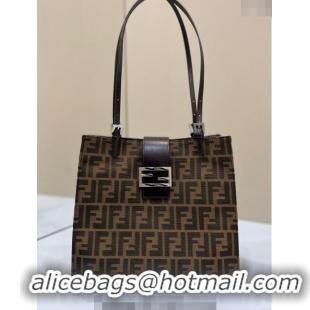 New Design Fendi Baguette Small Tote Bag in FF Fabric 8316F Brown 2024