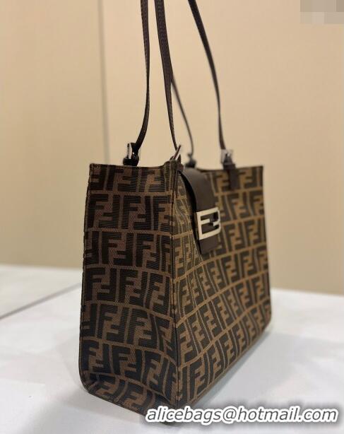 New Design Fendi Baguette Small Tote Bag in FF Fabric 8316F Brown 2024