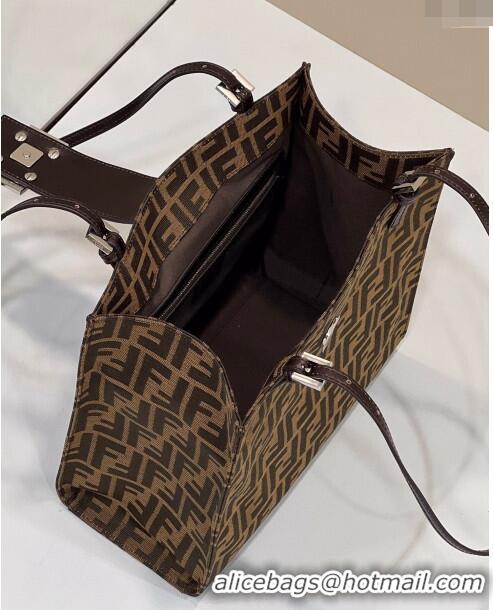 New Design Fendi Baguette Small Tote Bag in FF Fabric 8316F Brown 2024