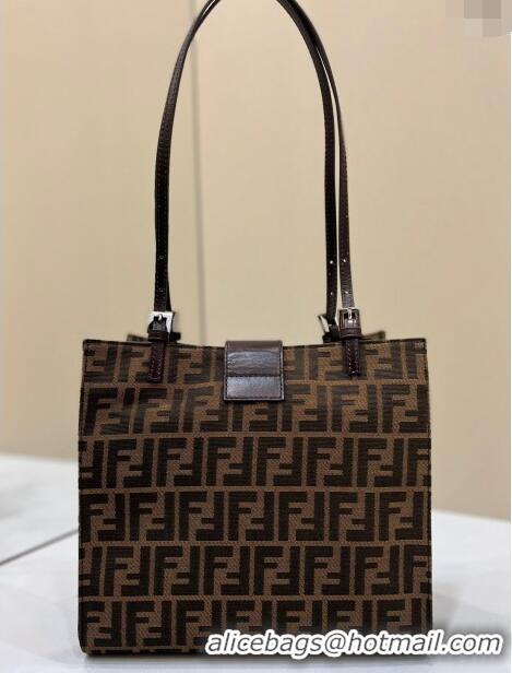 New Design Fendi Baguette Small Tote Bag in FF Fabric 8316F Brown 2024