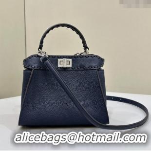 Hot Sell Cheap Fendi Peekaboo Mini Bag with Hand-sewn Topstitches 8615 Deep Blue 2024 Top