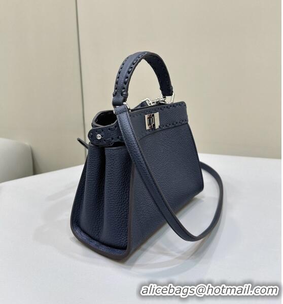 Hot Sell Cheap Fendi Peekaboo Mini Bag with Hand-sewn Topstitches 8615 Deep Blue 2024 Top