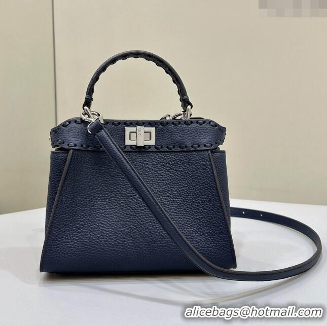 Hot Sell Cheap Fendi Peekaboo Mini Bag with Hand-sewn Topstitches 8615 Deep Blue 2024 Top