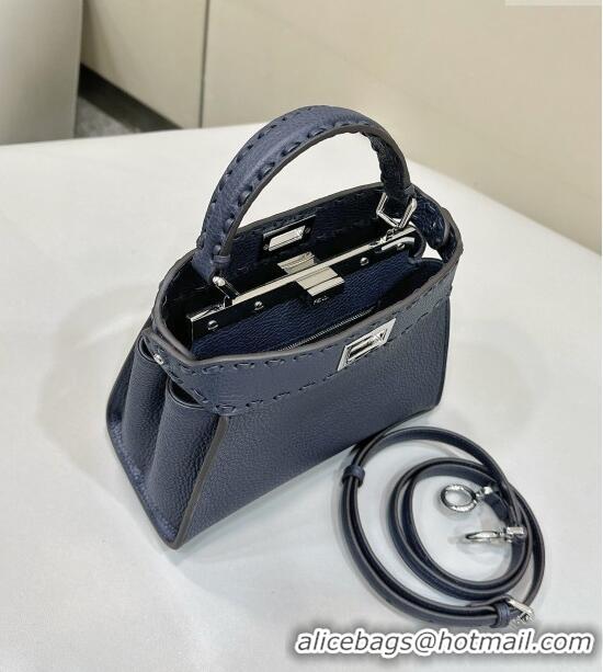 Hot Sell Cheap Fendi Peekaboo Mini Bag with Hand-sewn Topstitches 8615 Deep Blue 2024 Top