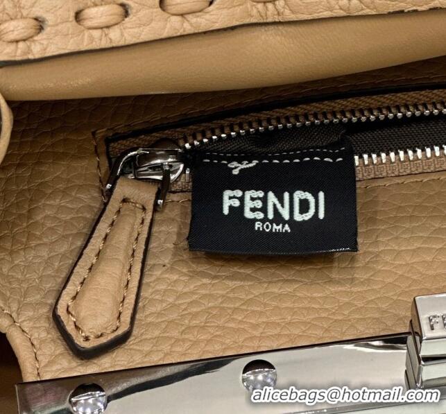 Unique Grade Fendi Peekaboo Mini Bag with Hand-sewn Topstitches 8615 Camel 2024 Top