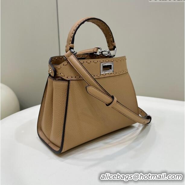 Unique Grade Fendi Peekaboo Mini Bag with Hand-sewn Topstitches 8615 Camel 2024 Top