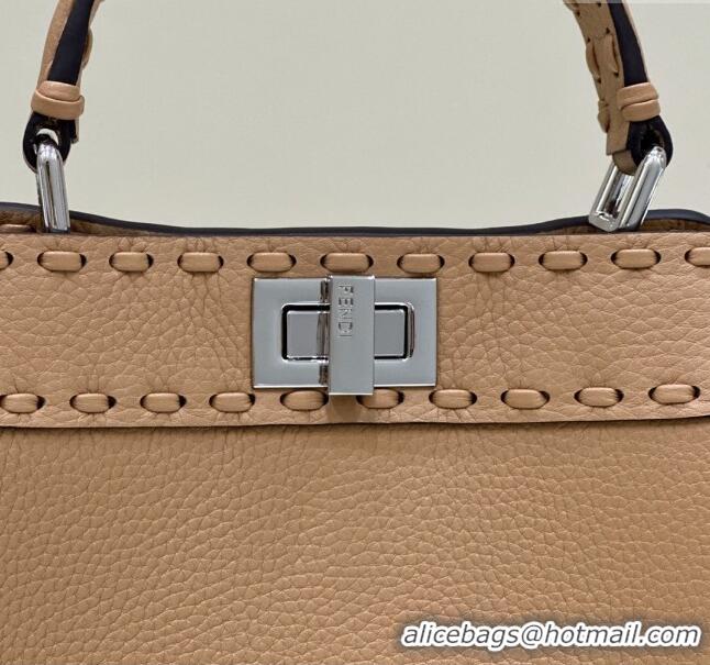 Unique Grade Fendi Peekaboo Mini Bag with Hand-sewn Topstitches 8615 Camel 2024 Top