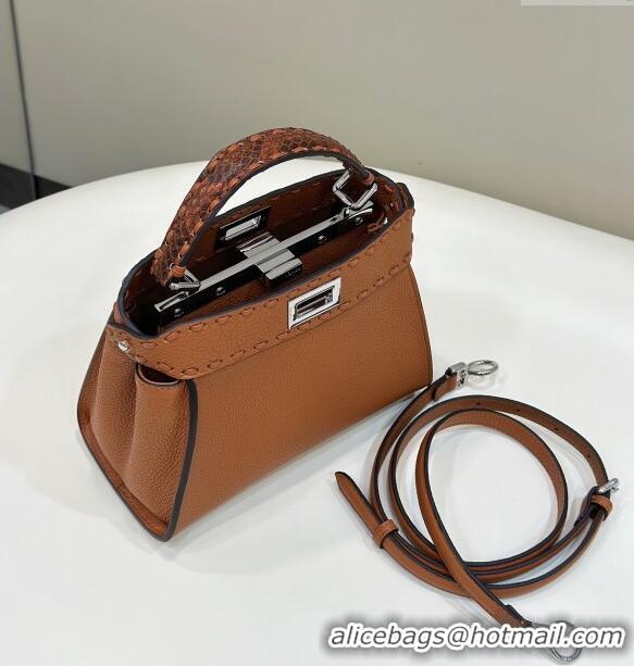 Good Product Fendi Peekaboo Mini Bag with Hand-sewn Topstitches 8615 Brown 2024 Top