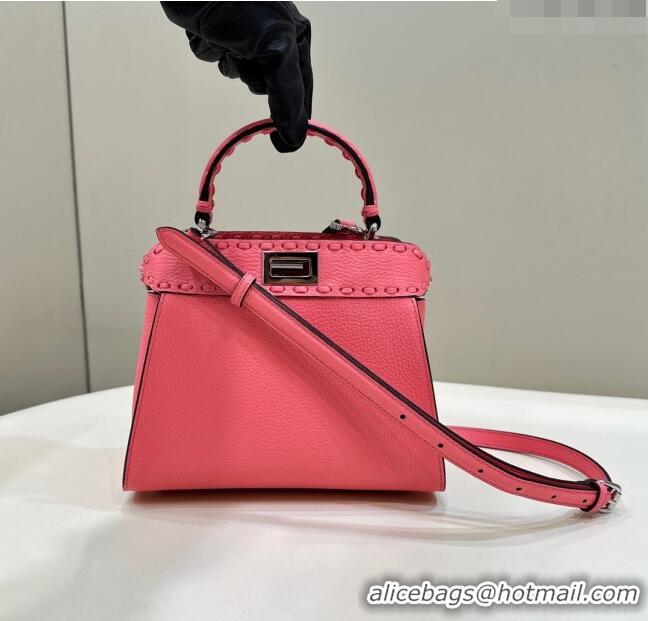 Grade Cheapest Fendi Peekaboo Mini Bag with Hand-sewn Topstitches 8615 Pink 2024 Top