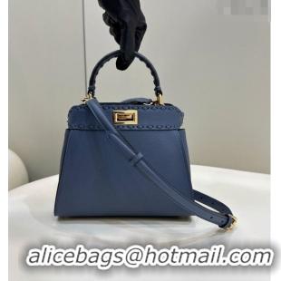 Best Price Fendi Peekaboo Mini Bag with Hand-sewn Topstitches 8615 Blue 2024 Top