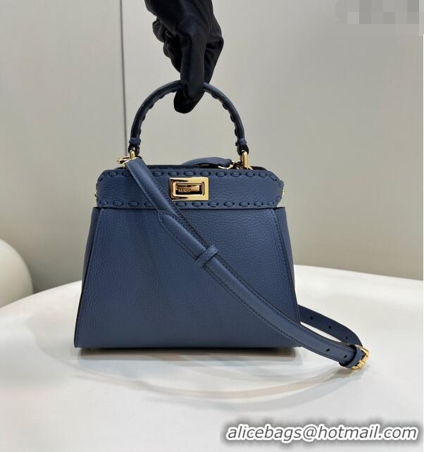 Best Price Fendi Peekaboo Mini Bag with Hand-sewn Topstitches 8615 Blue 2024 Top