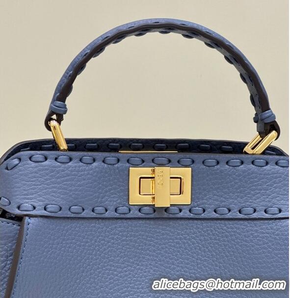 Best Price Fendi Peekaboo Mini Bag with Hand-sewn Topstitches 8615 Blue 2024 Top