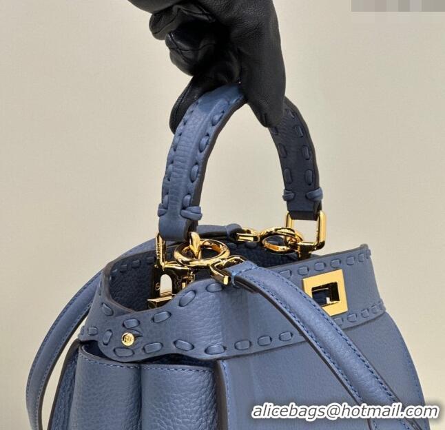 Best Price Fendi Peekaboo Mini Bag with Hand-sewn Topstitches 8615 Blue 2024 Top