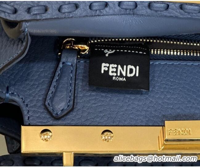 Best Price Fendi Peekaboo Mini Bag with Hand-sewn Topstitches 8615 Blue 2024 Top