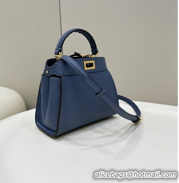 Best Price Fendi Peekaboo Mini Bag with Hand-sewn Topstitches 8615 Blue 2024 Top