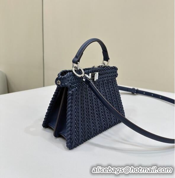 Top Quality Fendi Peekaboo ISeeU Petite Bag in Blue Interlaced Leather 80138S 2024 Top