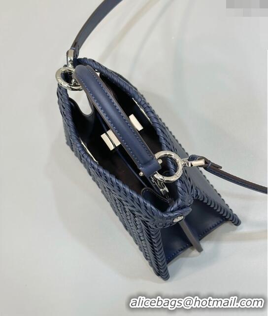 Top Quality Fendi Peekaboo ISeeU Petite Bag in Blue Interlaced Leather 80138S 2024 Top