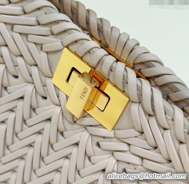 Top Design Fendi Peekaboo ISeeU Petite Bag in Interlaced Leather 80138S Beige 2024 Top