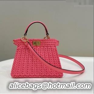 Top Quality Fendi Peekaboo ISeeU Petite Bag in Interlaced Leather 80138S Pink 2024 Top