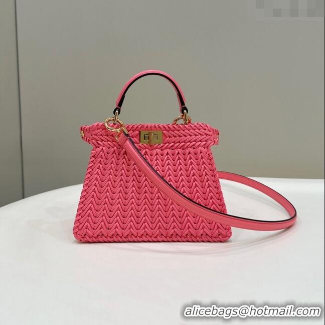 Top Quality Fendi Peekaboo ISeeU Petite Bag in Interlaced Leather 80138S Pink 2024 Top