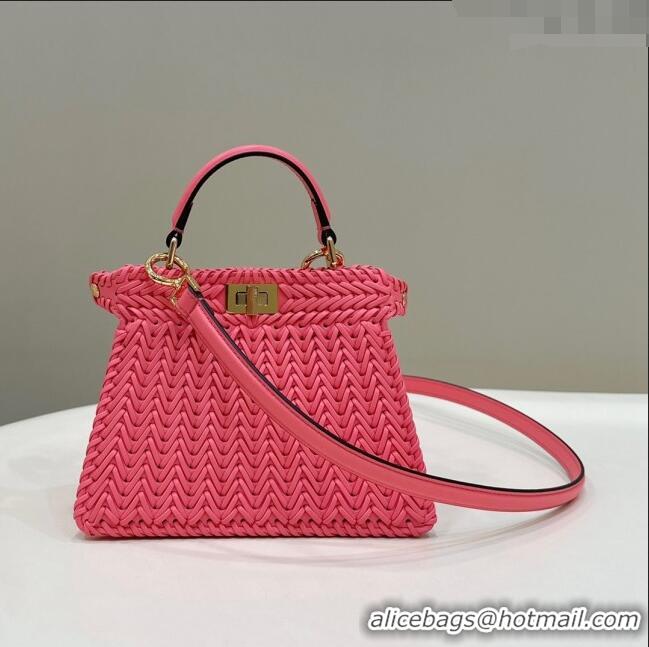 Top Quality Fendi Peekaboo ISeeU Petite Bag in Interlaced Leather 80138S Pink 2024 Top