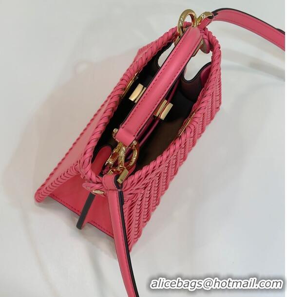 Top Quality Fendi Peekaboo ISeeU Petite Bag in Interlaced Leather 80138S Pink 2024 Top