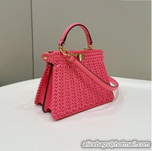 Top Quality Fendi Peekaboo ISeeU Petite Bag in Interlaced Leather 80138S Pink 2024 Top