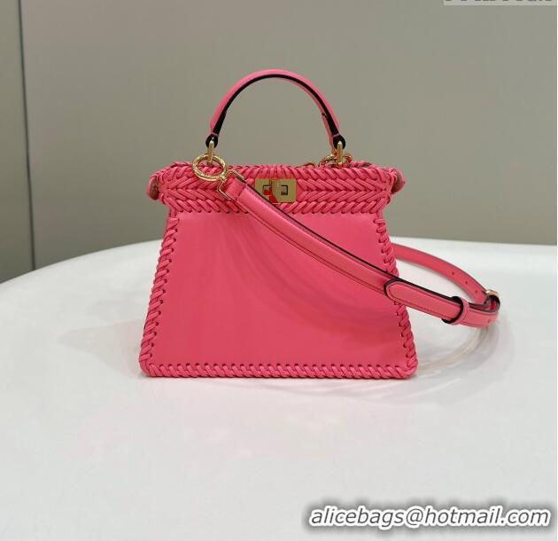 Top Quality Fendi Peekaboo ISeeU Petite Bag in Interlaced Leather 80138S Pink 2024 Top