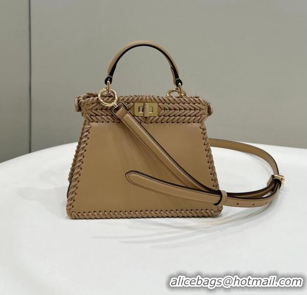 Top Quality Fendi Peekaboo ISeeU Petite Bag in Interlaced Leather 80138S Camel 2024 Top