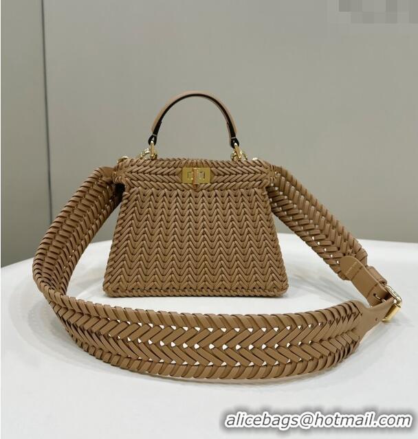 Top Quality Fendi Peekaboo ISeeU Petite Bag in Interlaced Leather 80138S Camel 2024 Top