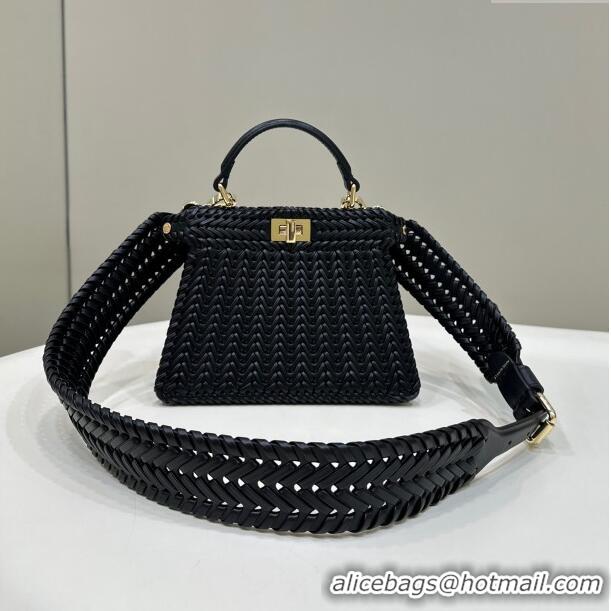 Shop Best Fendi Peekaboo ISeeU Petite Bag in Interlaced Leather 80138S Black 2024 Top