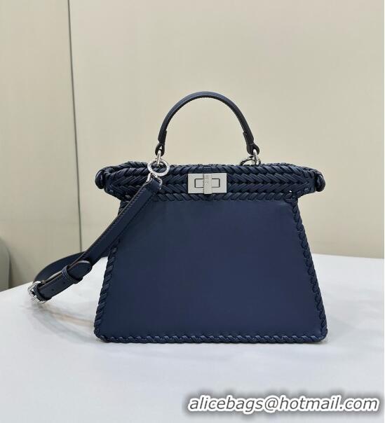 Well Crafted Fendi Peekaboo ISeeU Small Bag in Interlaced Leather 80138M Blue 2024 Top