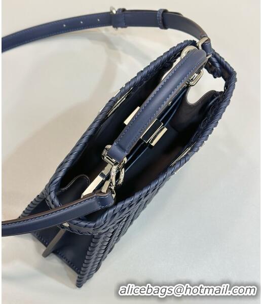 Well Crafted Fendi Peekaboo ISeeU Small Bag in Interlaced Leather 80138M Blue 2024 Top