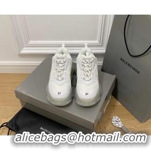 Good Quality Balenciaga Triple S Clear Sole Trainers Sneakers in Leather and Mesh White /Silver 223012