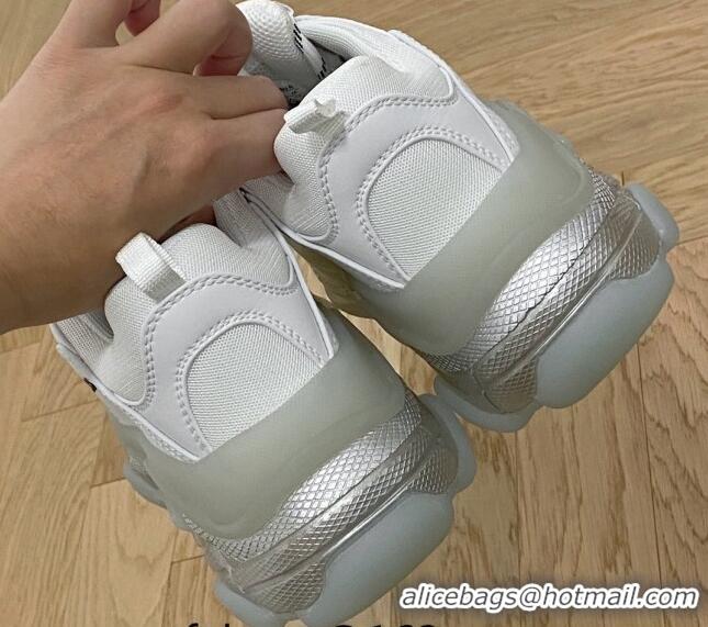 Good Quality Balenciaga Triple S Clear Sole Trainers Sneakers in Leather and Mesh White /Silver 223012